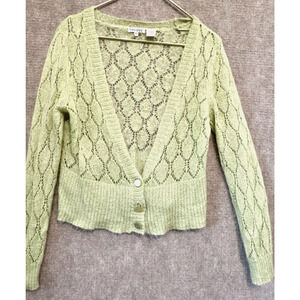 Twiggy London Sweater Mohair Blend Women's Cropped Cardigan XL Delicate Green